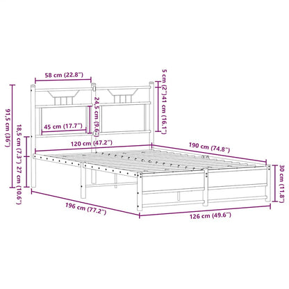 vidaXL Bed Frame without Mattress Brown Oak 120x190 cm Small Double Engineered Wood