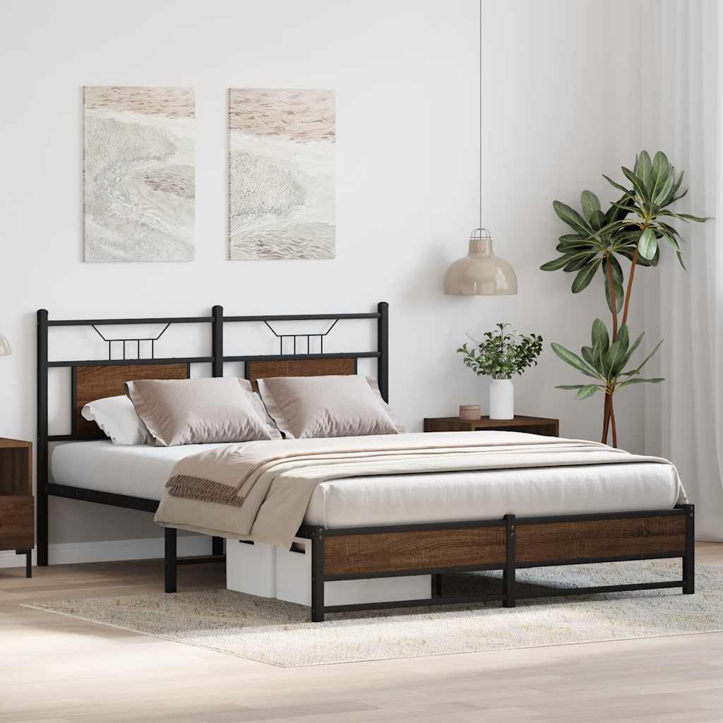 vidaXL Bed Frame without Mattress Brown Oak 140x200 cm Engineered Wood