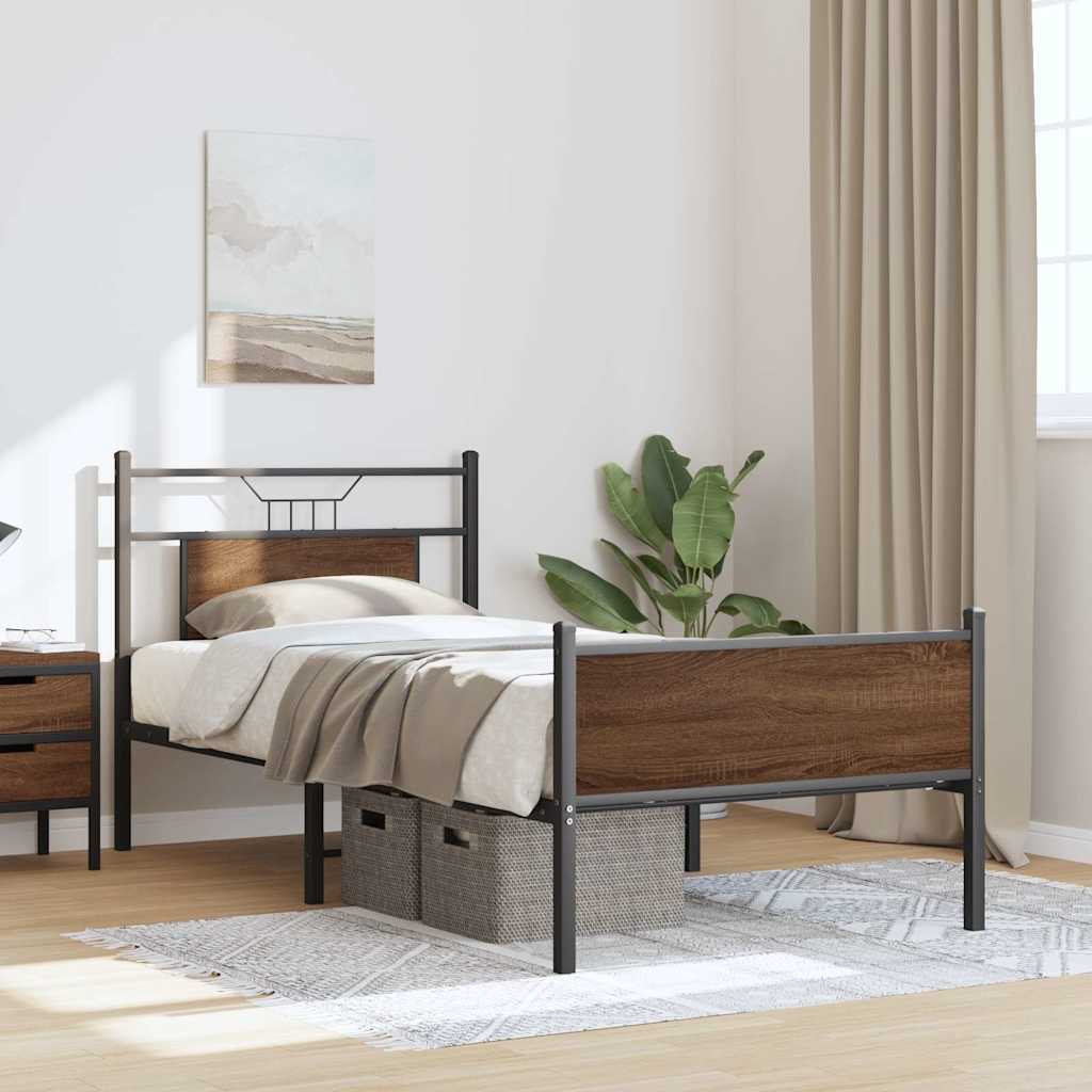 vidaXL Bed Frame without Mattress Brown Oak 75x190 cm Small Single Engineered Wood