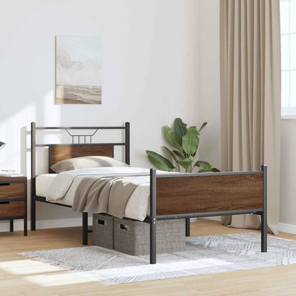 vidaXL Bed Frame without Mattress Brown Oak 75x190 cm Small Single Engineered Wood