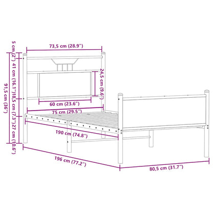 vidaXL Bed Frame without Mattress Brown Oak 75x190 cm Small Single Engineered Wood