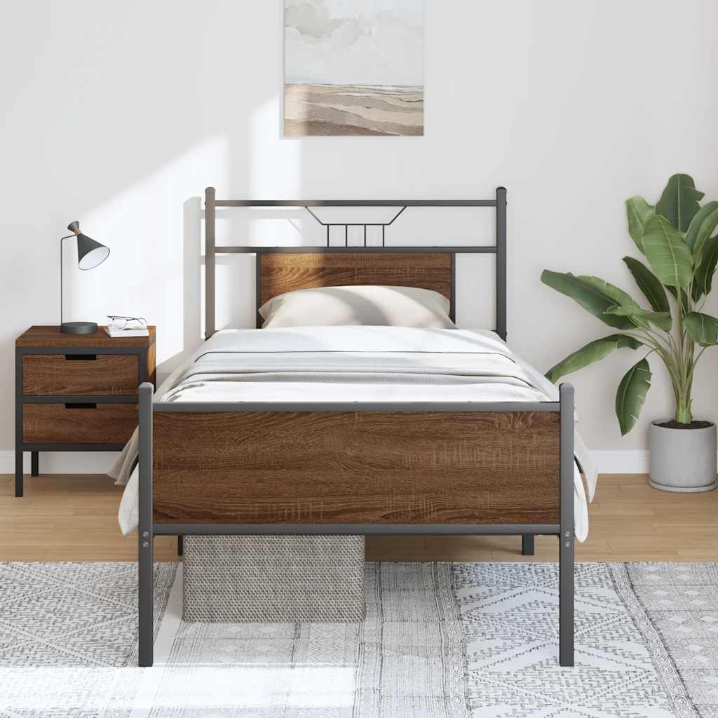 vidaXL Bed Frame without Mattress Brown Oak 80x200 cm Engineered Wood