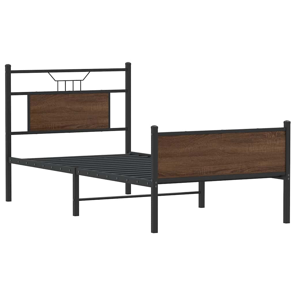 vidaXL Bed Frame without Mattress Brown Oak 90x190 cm Single Engineered Wood