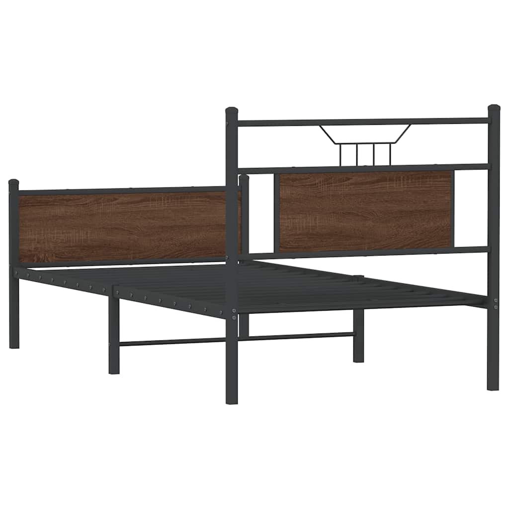 vidaXL Bed Frame without Mattress Brown Oak 90x190 cm Single Engineered Wood