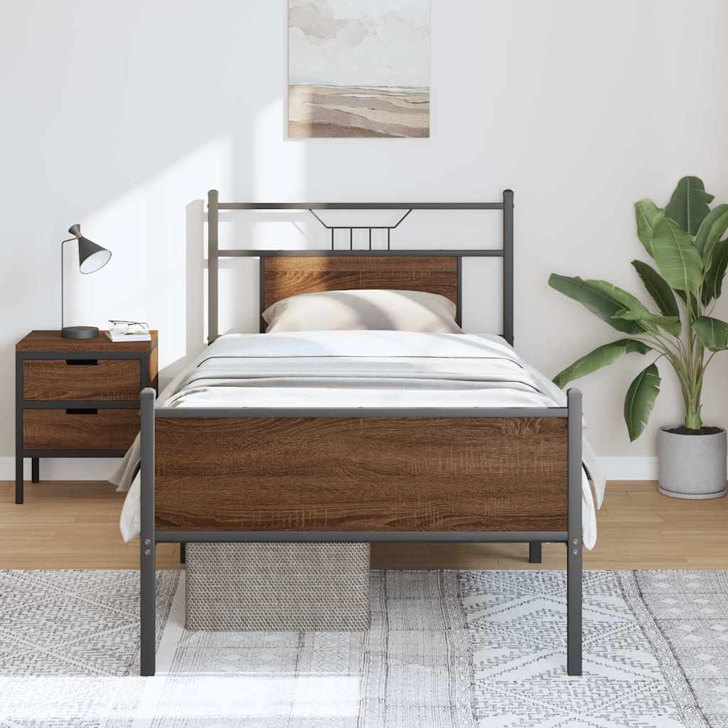 vidaXL Bed Frame without Mattress Brown Oak 90x200 cm Engineered Wood
