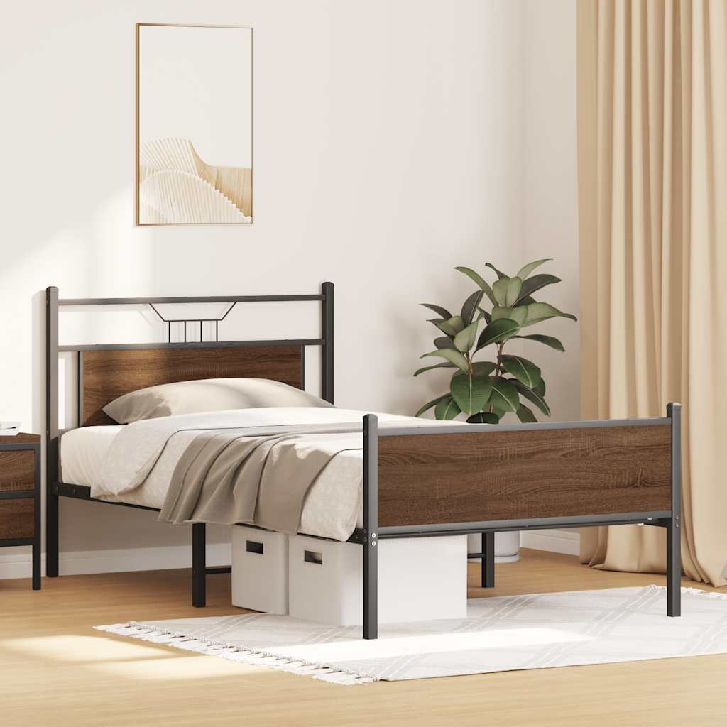 vidaXL Bed Frame without Mattress Brown Oak 100x190 cm Engineered Wood