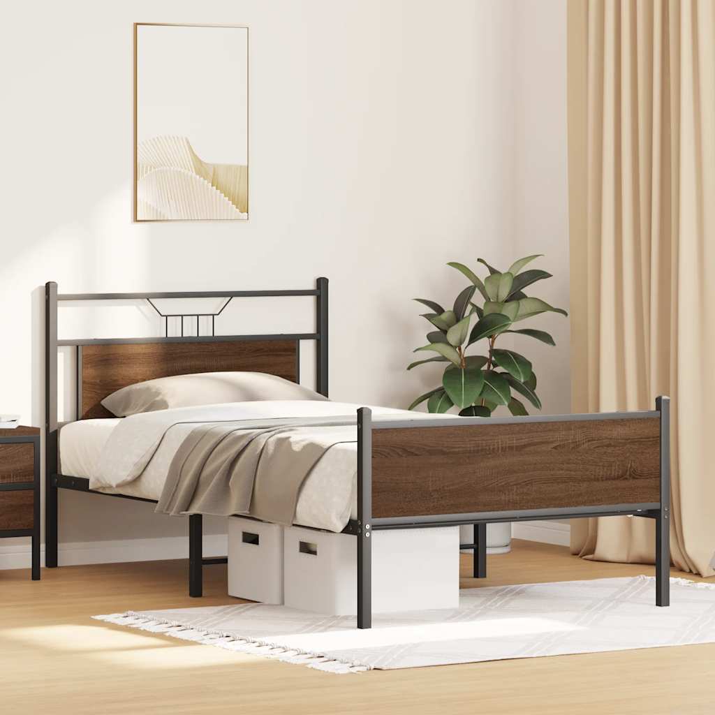 vidaXL Bed Frame without Mattress Brown Oak 100x200 cm Engineered Wood
