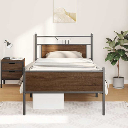 vidaXL Bed Frame without Mattress Brown Oak 107x203 cm Engineered Wood
