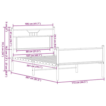 vidaXL Bed Frame without Mattress Brown Oak 107x203 cm Engineered Wood