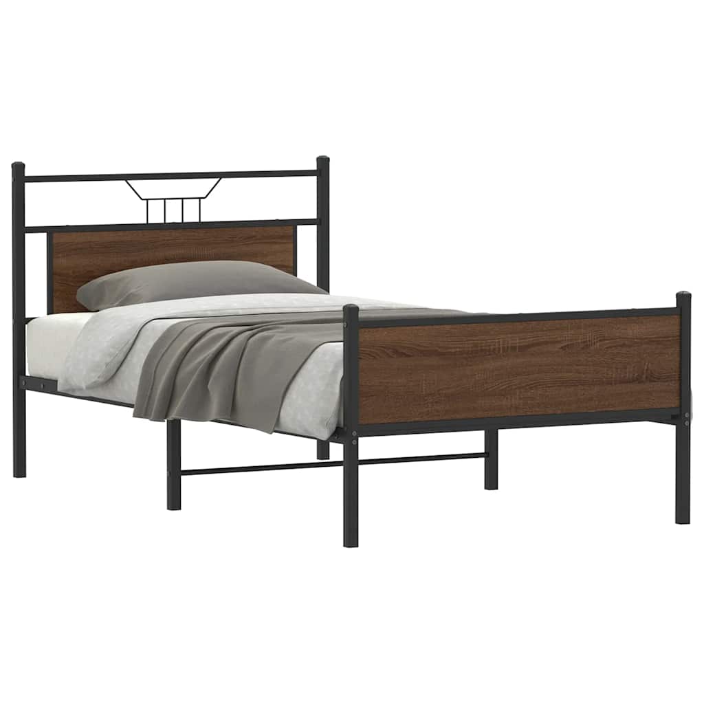 vidaXL Bed Frame without Mattress Brown Oak 107x203 cm Engineered Wood