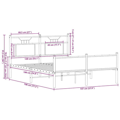 vidaXL Bed Frame without Mattress Brown Oak 140x190 cm Engineered Wood