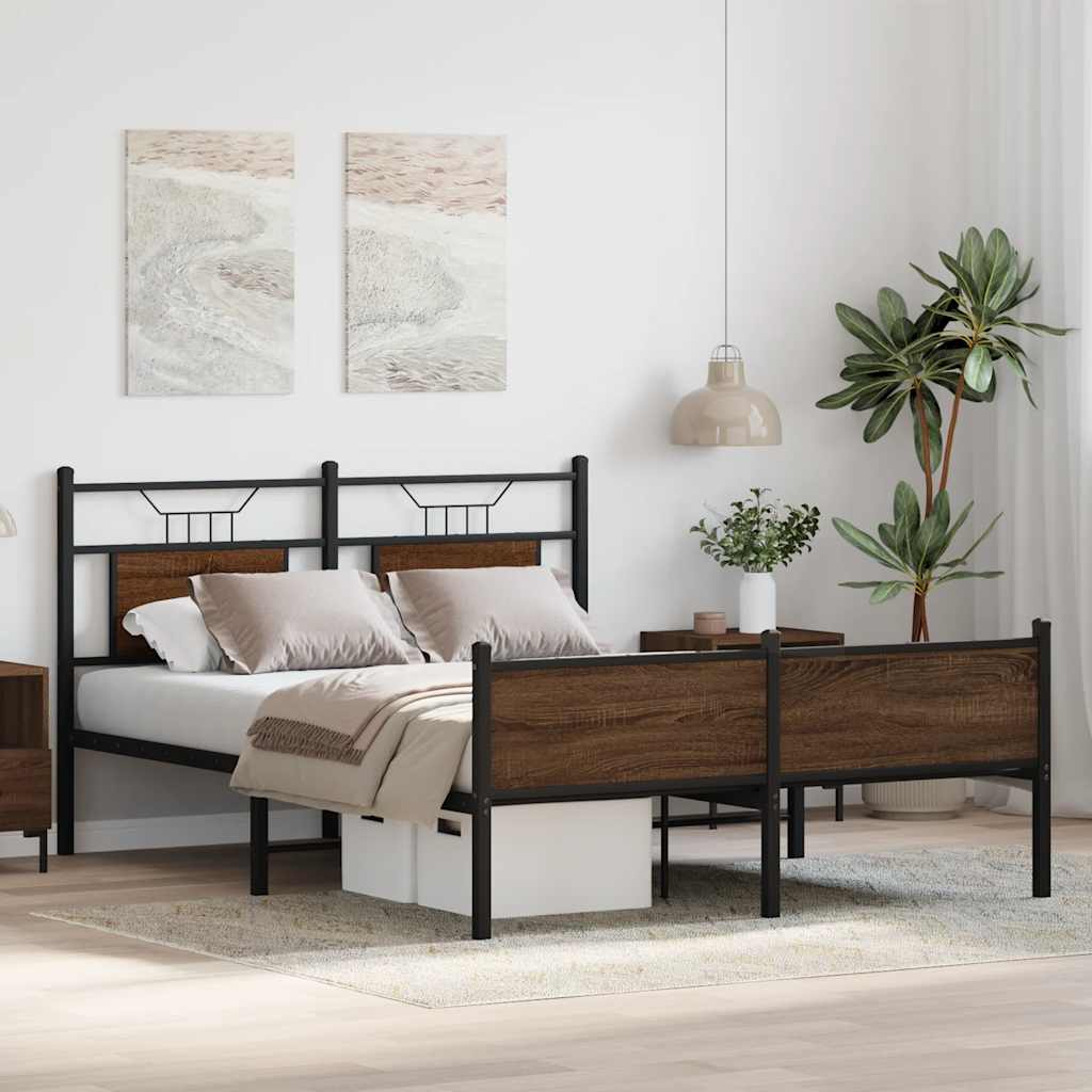 vidaXL Bed Frame without Mattress Brown Oak 140x200 cm Engineered Wood