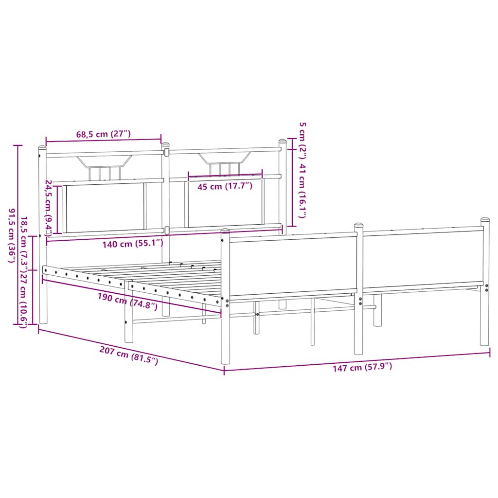 vidaXL Bed Frame without Mattress Brown Oak 140x200 cm Engineered Wood