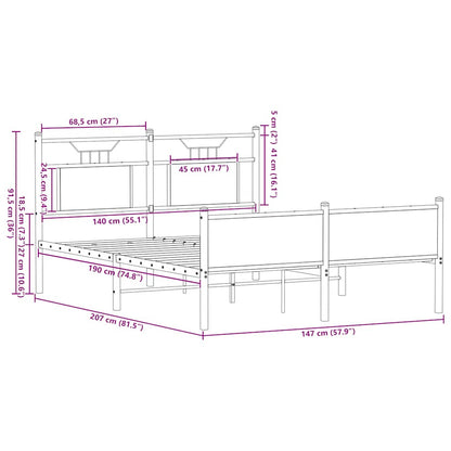 vidaXL Bed Frame without Mattress Brown Oak 140x200 cm Engineered Wood