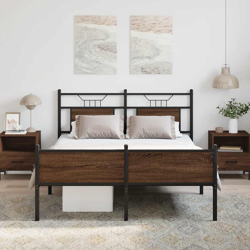 vidaXL Bed Frame without Mattress Brown Oak 150x200 cm King Size Engineered Wood