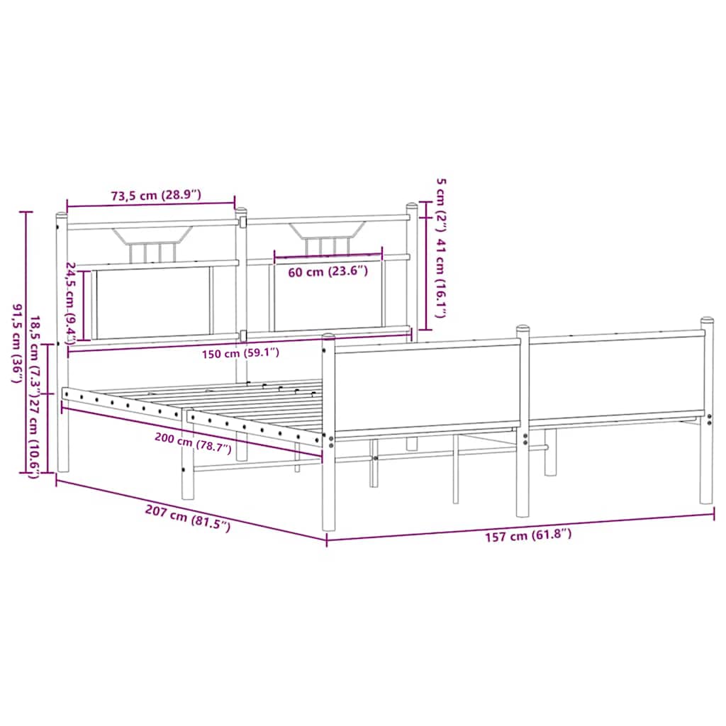 vidaXL Bed Frame without Mattress Brown Oak 150x200 cm King Size Engineered Wood