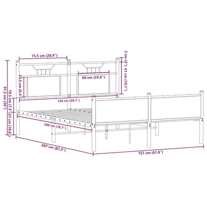 vidaXL Bed Frame without Mattress Brown Oak 150x200 cm King Size Engineered Wood