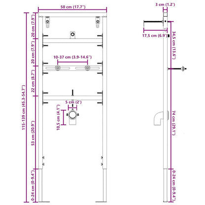 vidaXL Bathroom Wall Support Height Adjustable Blue 50 x 3 x 112 cm