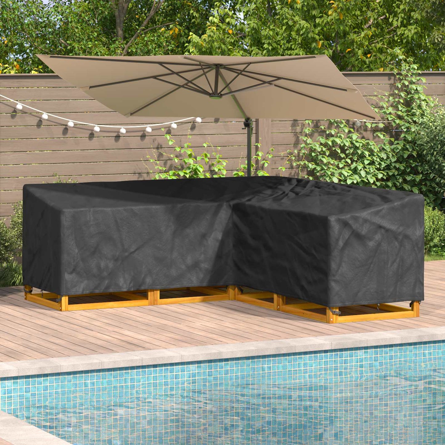 vidaXL Furniture Cover Black 220 x 220 x 80 cm 420D Oxford Fbric