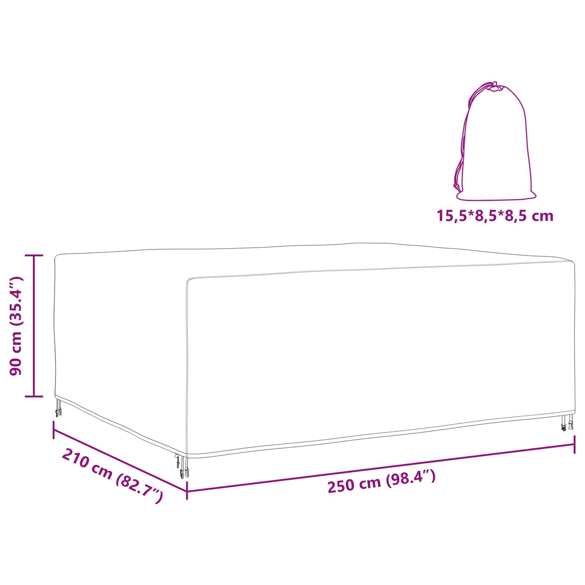 vidaXL Furniture Cover Plain Black 250 x 210 x 90 cm 210D
