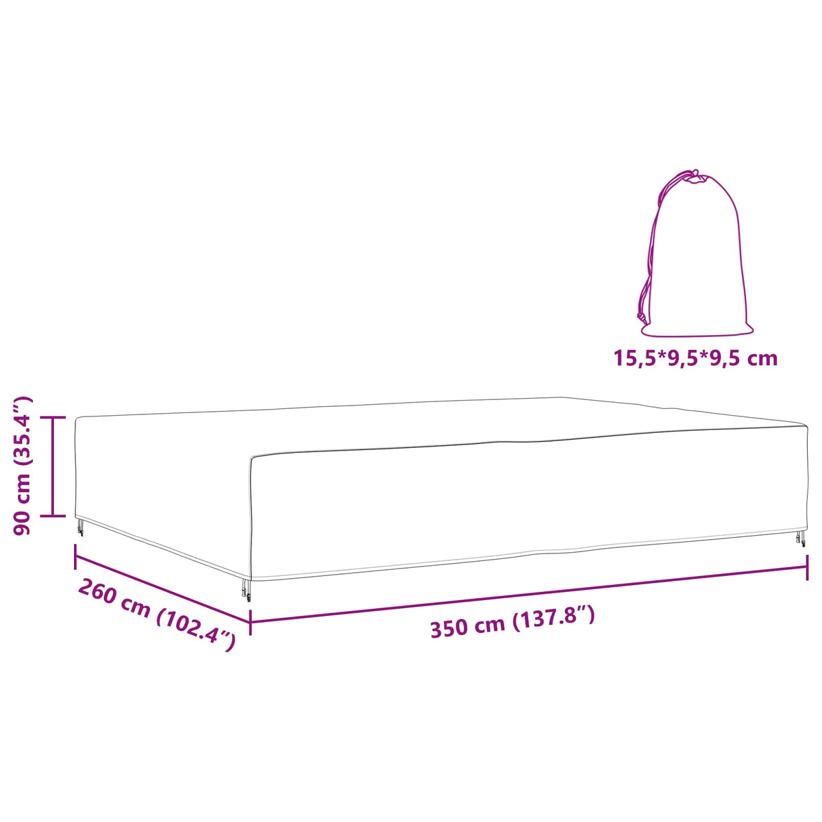 vidaXL Furniture Cover Plain Black 350 x 260 x 90 cm 210D