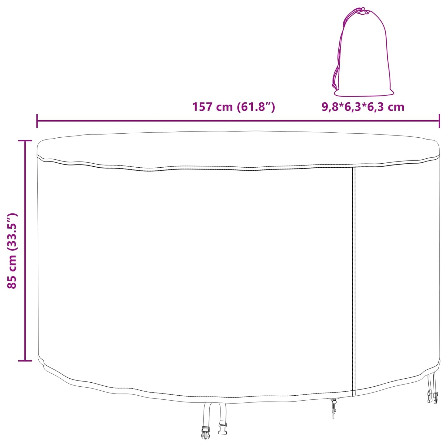 vidaXL Furniture Cover 157 x 157 x 85 cm 210D Oxford Fbric Round Black