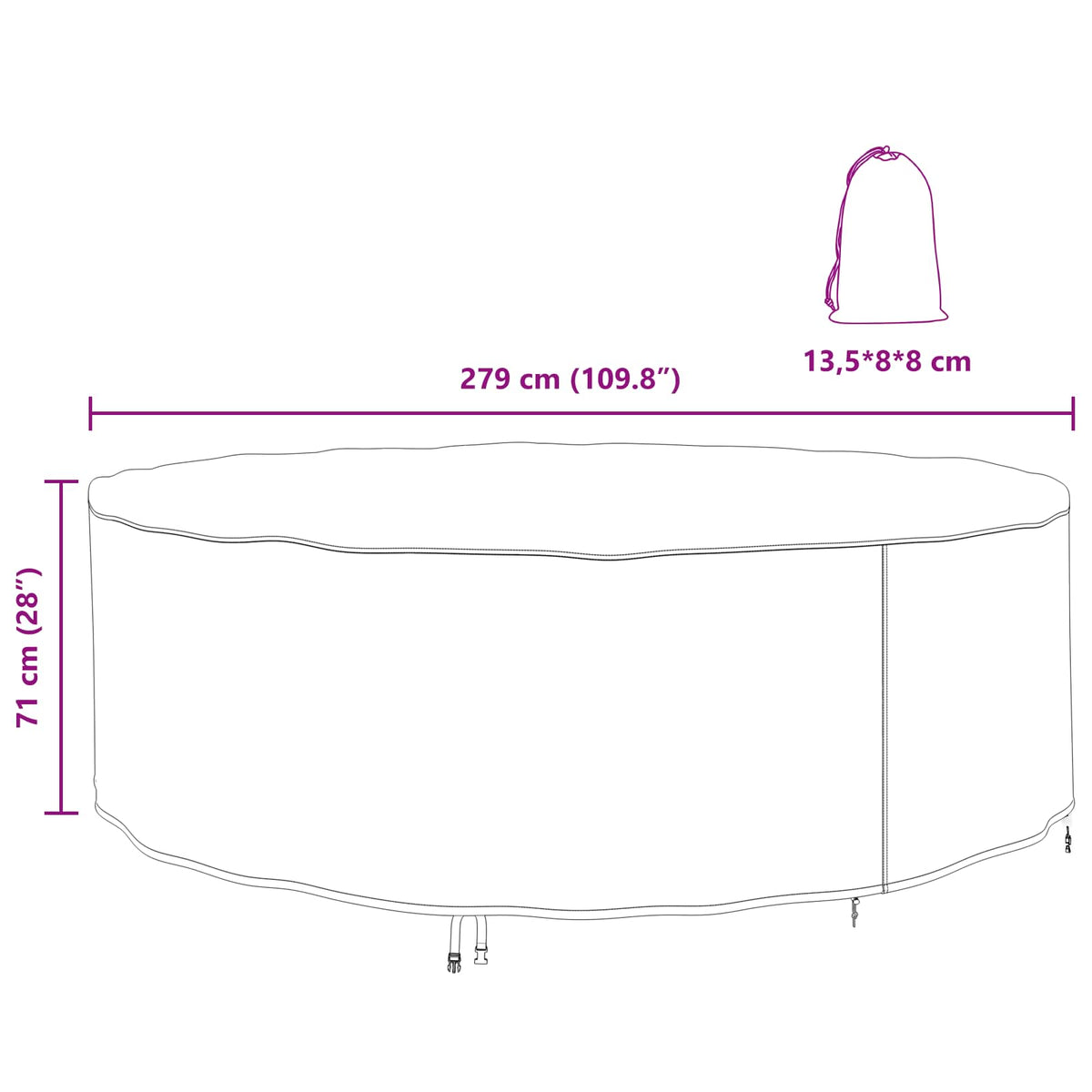 vidaXL Furniture Cover 279 x 279 x 71 cm 600D Oxford Fbric Round Black