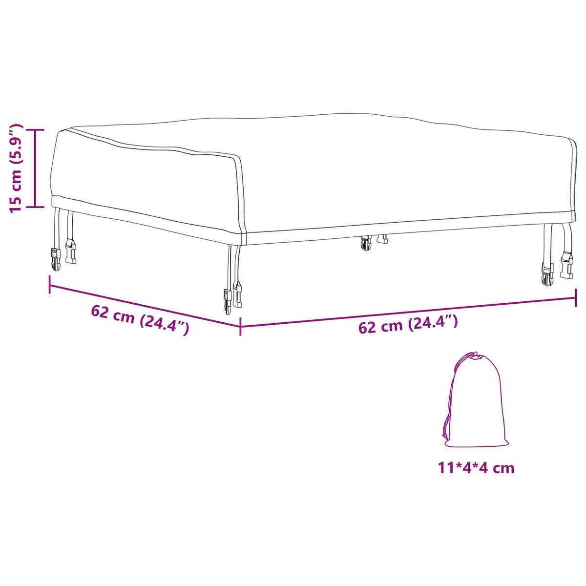 vidaXL Table Cover 62 x 62 x 15 cm Square Waterproof Black
