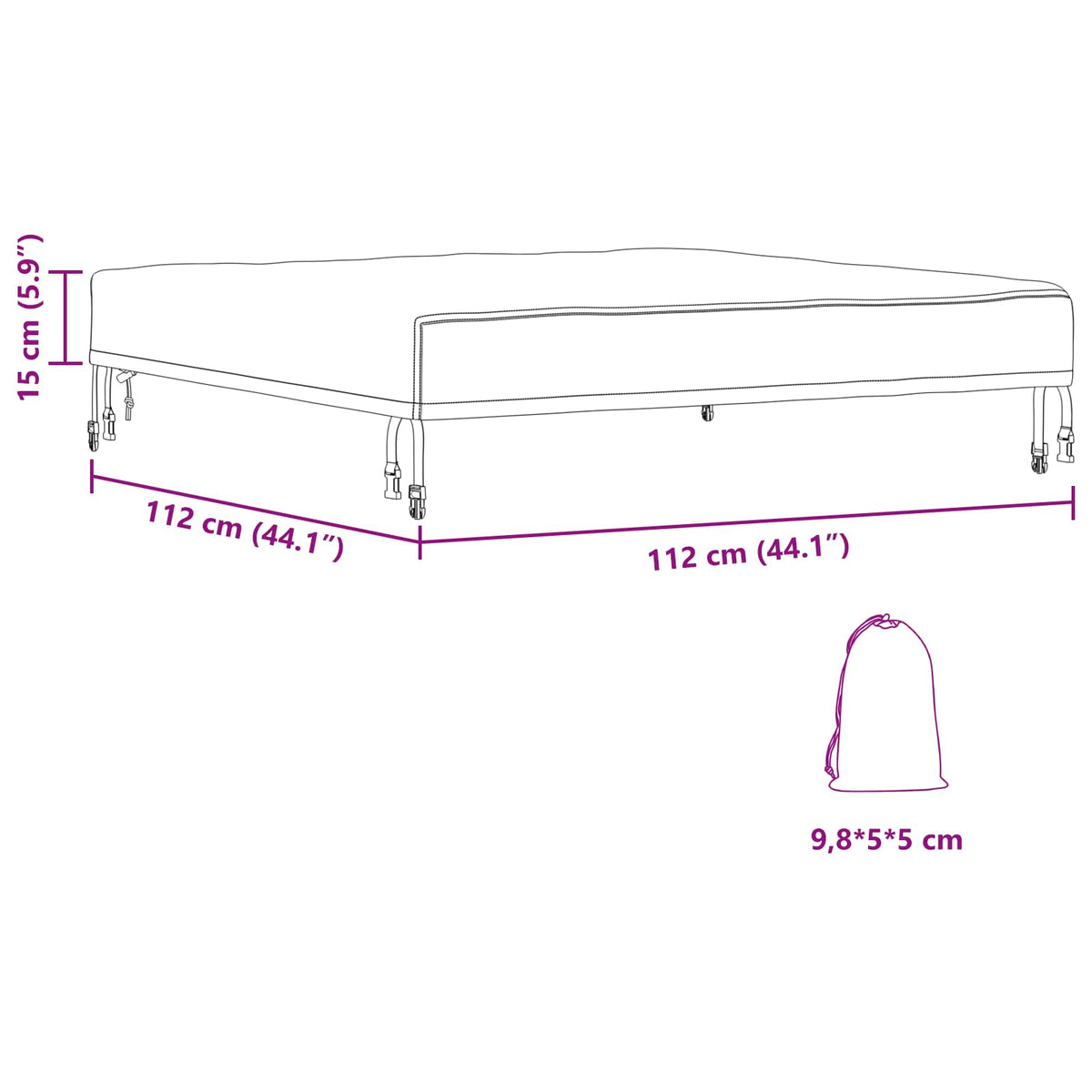 vidaXL Table Cover 112 x 112 x 15 cm Square Waterproof Black