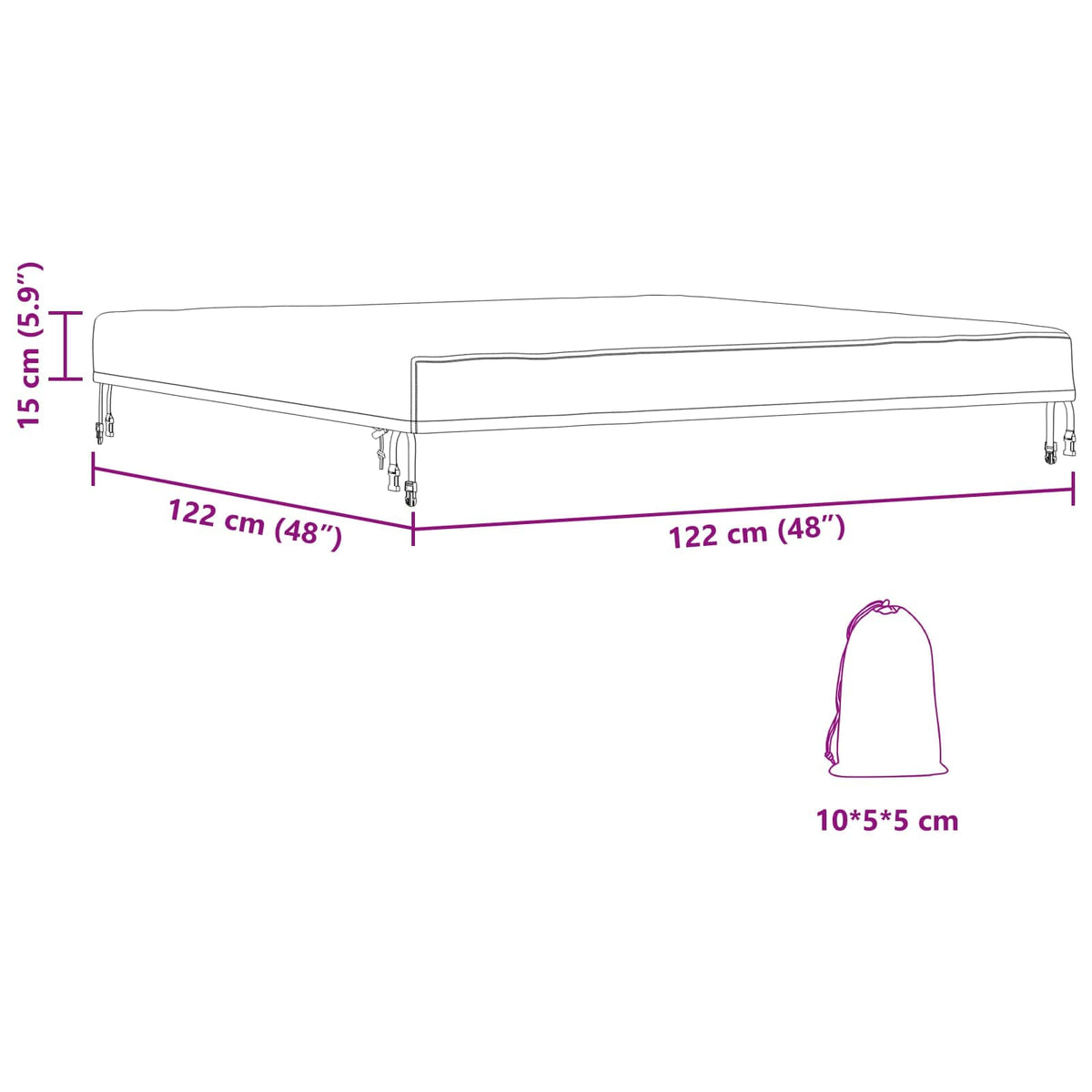 vidaXL Table Cover 122 x 122 x 15 cm Square Waterproof Black