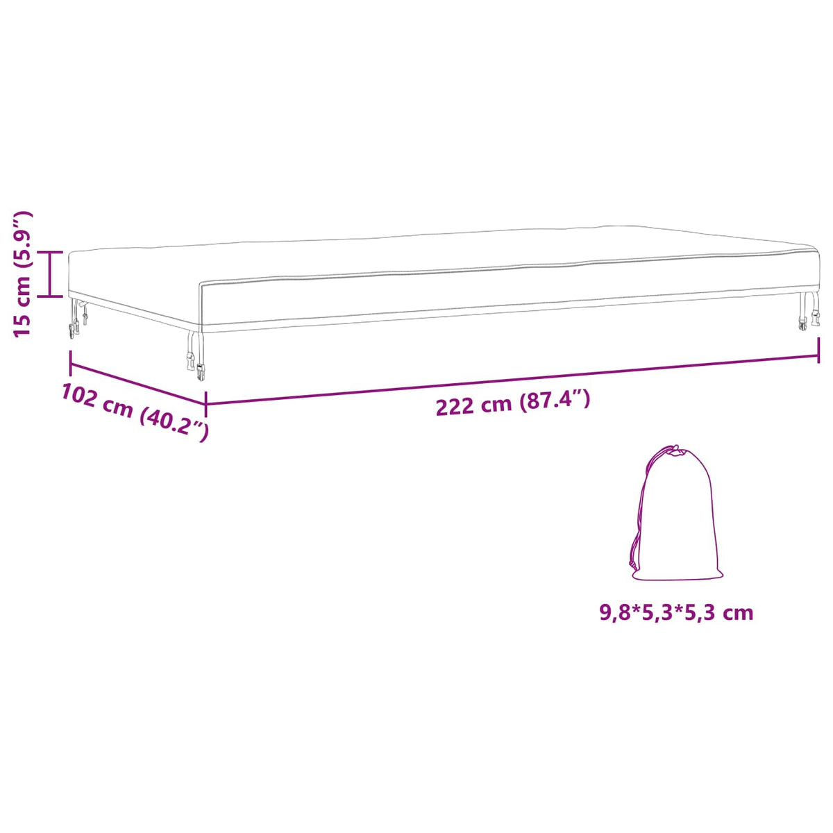 vidaXL Table Cover 202 x 102 x 15 cm Fabric Rectangular Waterproof