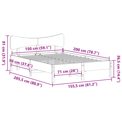 vidaXL Bed Frame without Mattress Wax Brown 150x200 cm King Size Solid Wood Pine