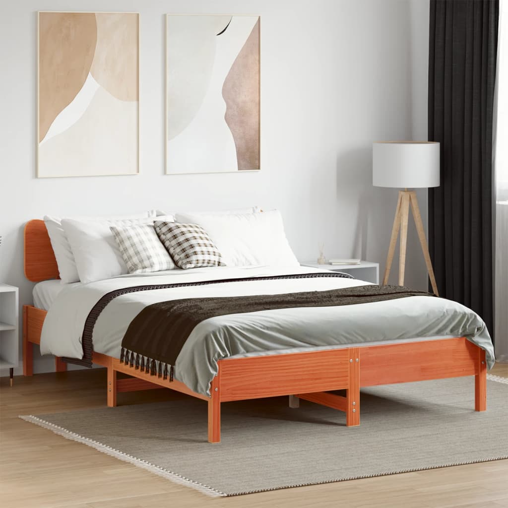 vidaXL Bed Frame without Mattress Wax Brown 150x200 cm King Size Solid Wood Pine