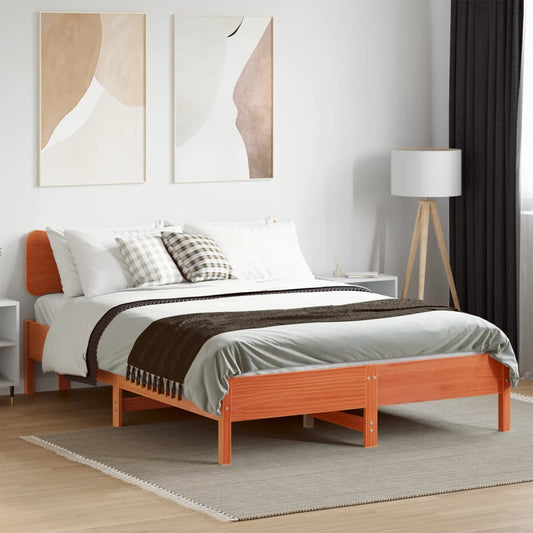 vidaXL Bed Frame without Mattress Wax Brown 150x200 cm King Size Solid Wood Pine