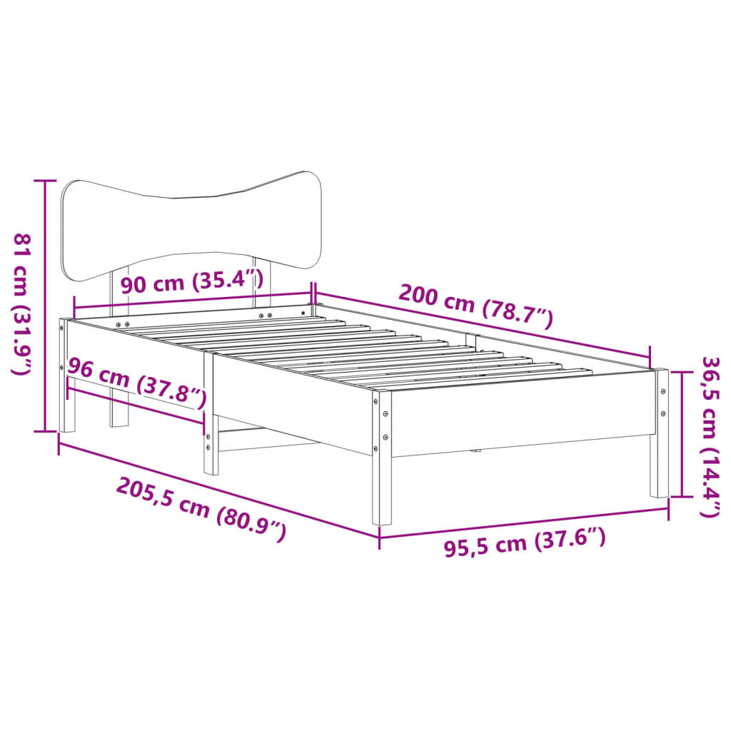vidaXL Bed Frame without Mattress Wax Brown 90x200 cm Solid Wood Pine