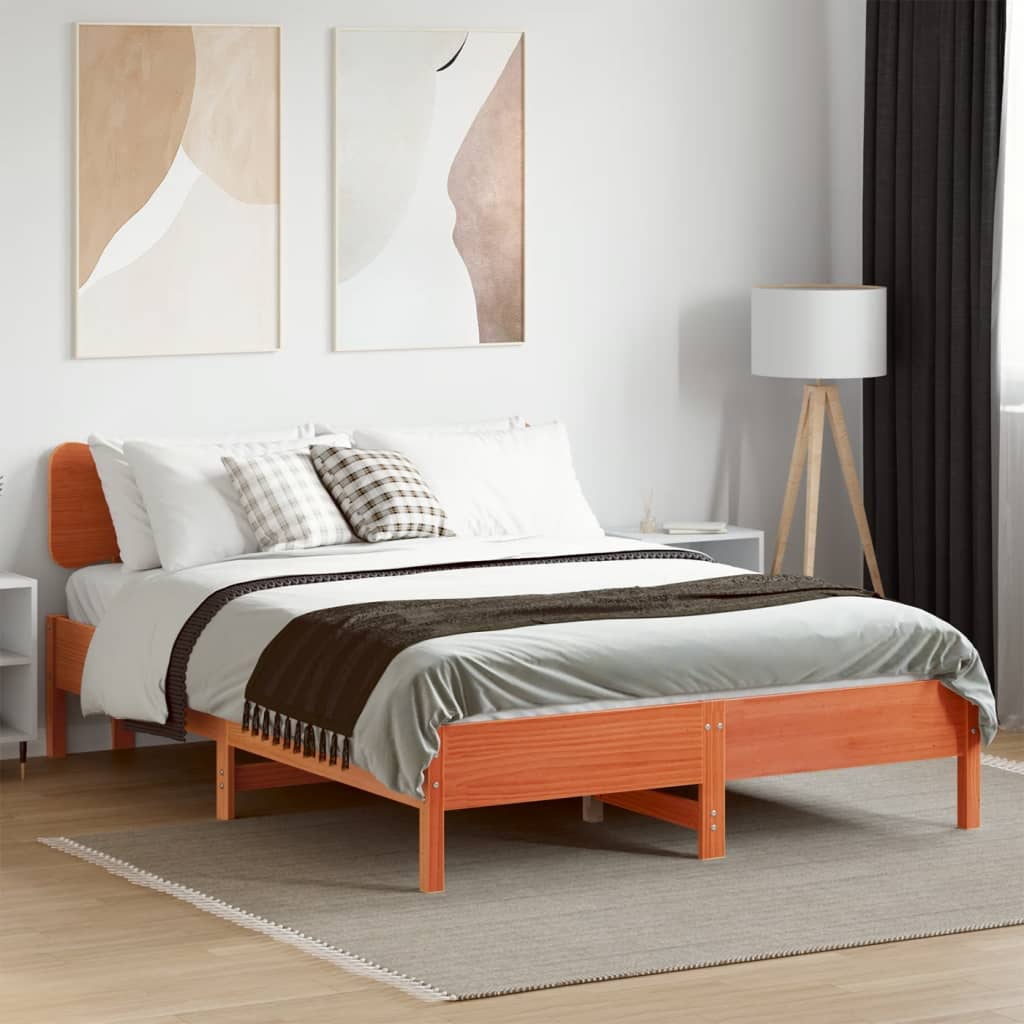 vidaXL Bed Frame without Mattress Wax Brown 140x190 cm Solid Wood Pine