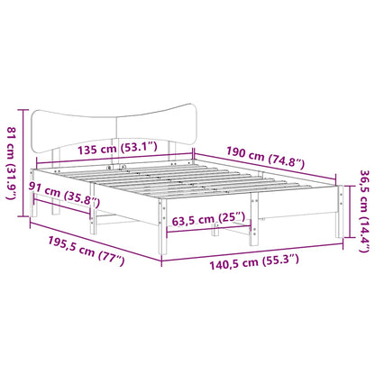 vidaXL Bed Frame without Mattress Wax Brown 135x190 cm Double Solid Wood Pine