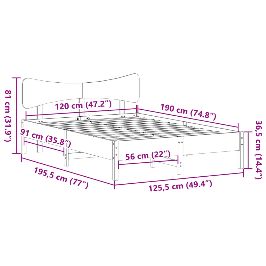 vidaXL Bed Frame without Mattress Wax Brown 120x190 cm Small Double Solid Wood Pine