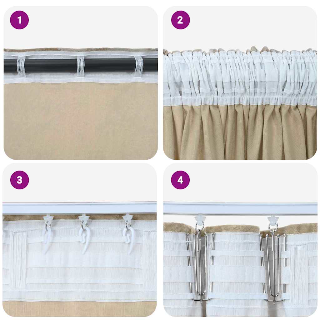 vidaXL Velvet Curtains with Curtains 2 pcs Cream 260 x 140 cm Velvet
