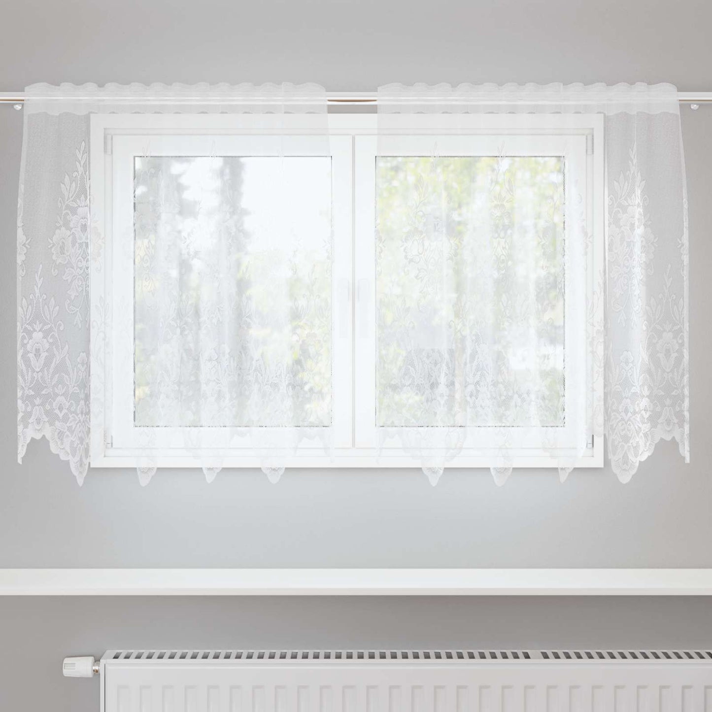 vidaXL Lace Curtain with Curtains Floral White 120 x 150 cm Polyester