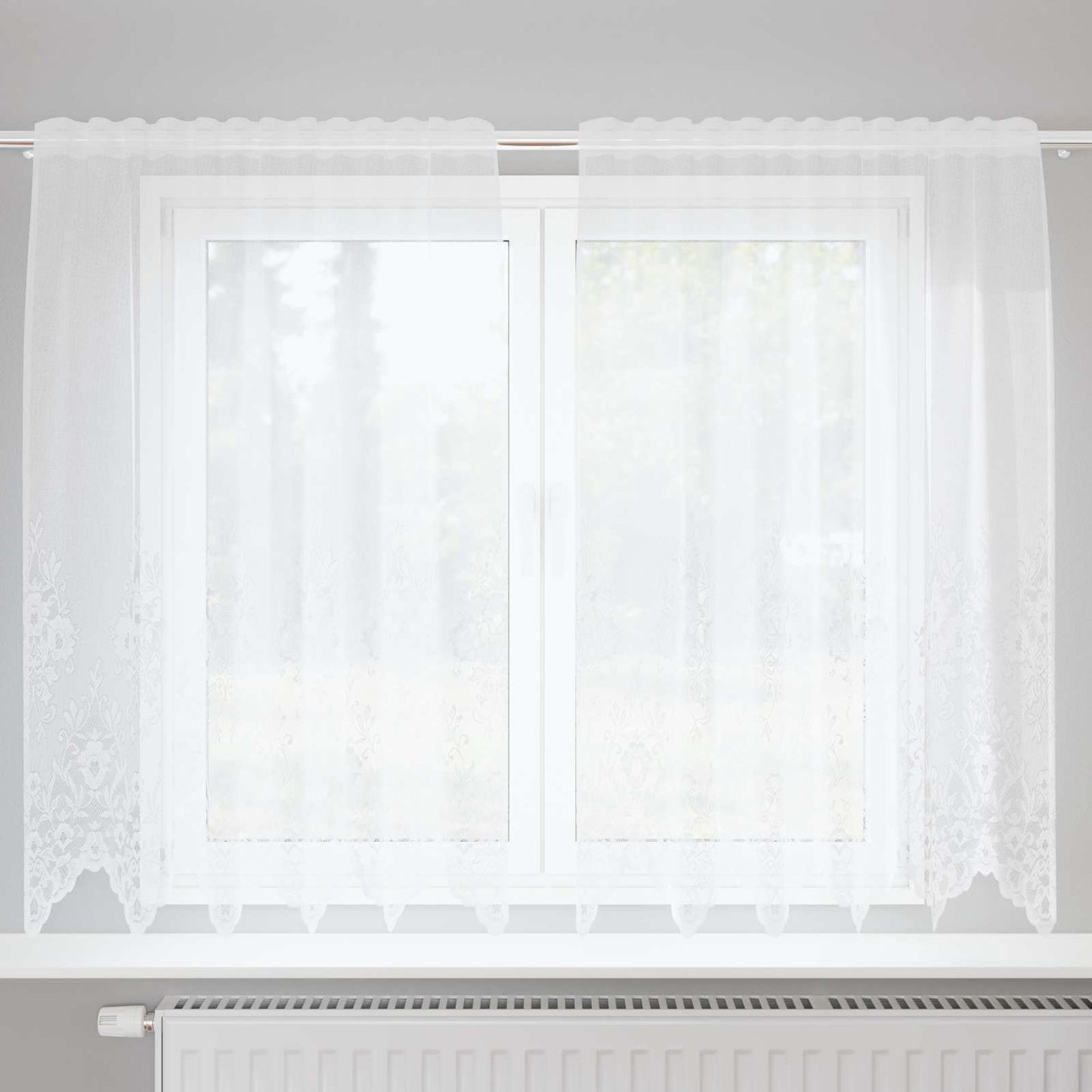 vidaXL Lace Curtain with Curtains Floral White 180 x 150 cm Polyester
