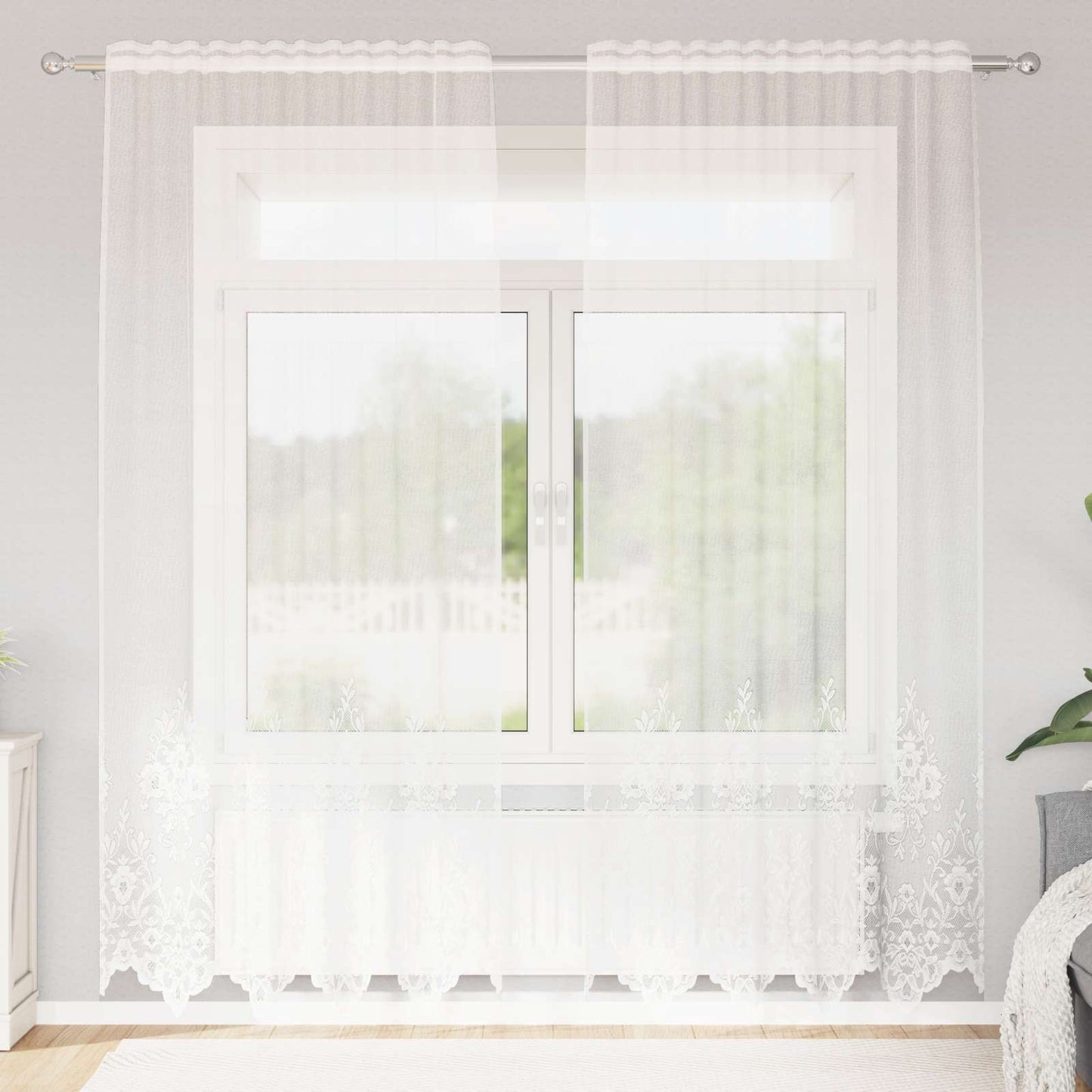 vidaXL Lace Curtain with Curtains Floral White 200 x 150 cm Polyester