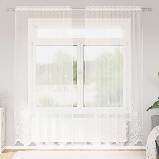 vidaXL Lace Curtain with Curtains Floral White 220x150cm Polyester