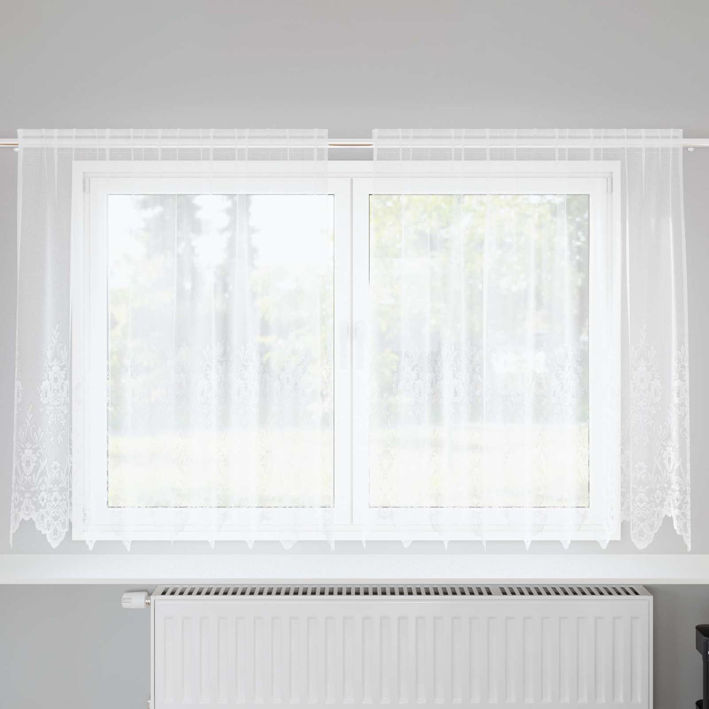 vidaXL Lace Curtain with Curtains Floral White 180 x 200 cm Polyester