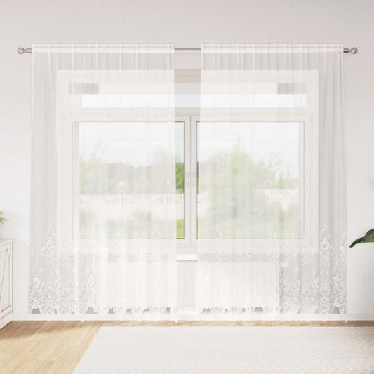 vidaXL Lace Curtain with Curtains Floral White 245 x 200 cm Polyester