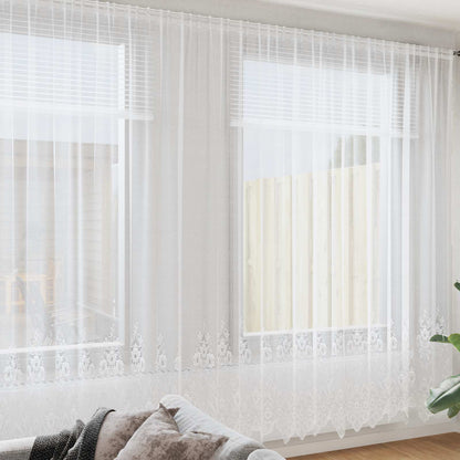 vidaXL Lace Curtain with Curtains Floral White 260 x 1200 cm Polyester