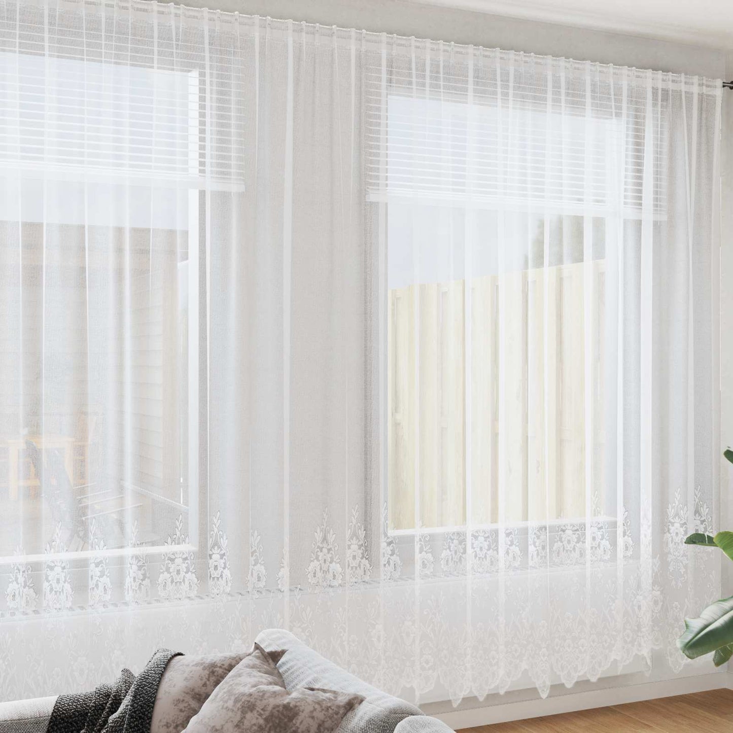 vidaXL Lace Curtain with Curtains Floral White 300 x 1200 cm Polyester