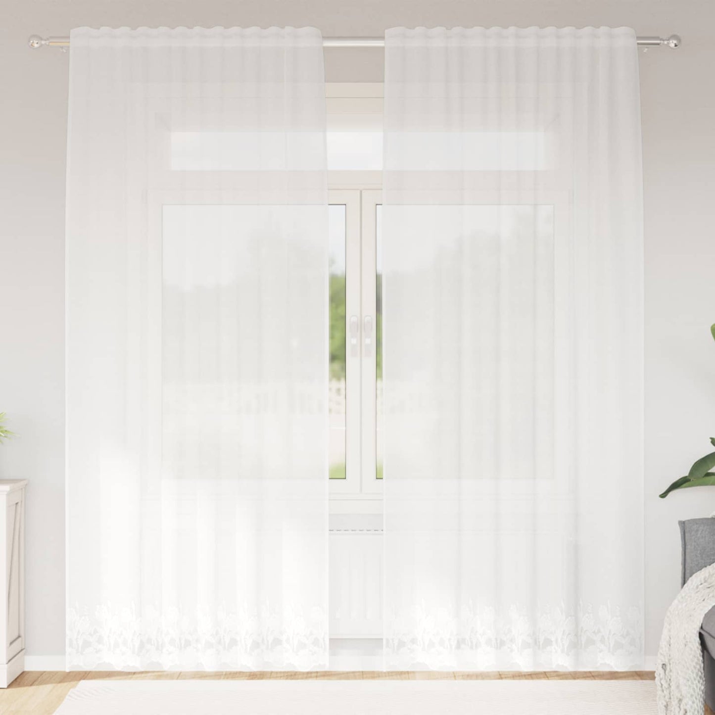 vidaXL Lace Curtain with Curtains Floral White 240 x 150 cm Polyester