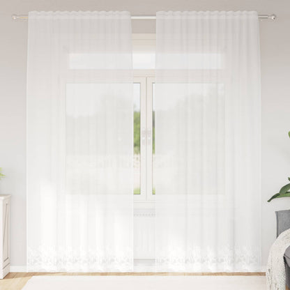 vidaXL Lace Curtain with Curtains Floral White 240 x 150 cm Polyester