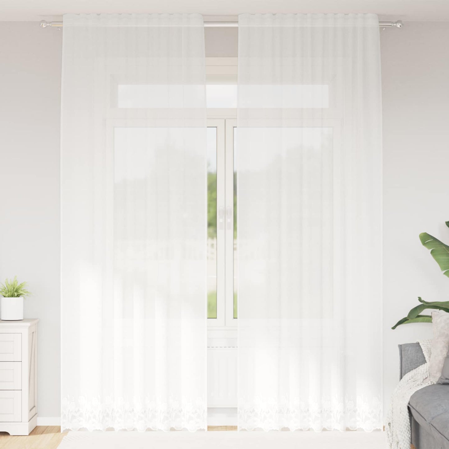 vidaXL Lace Curtain with Curtains Floral White 260 x 150 cm Polyester